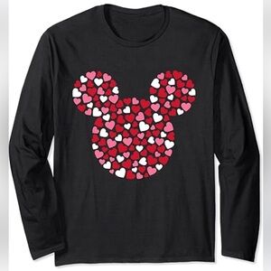 Disney Mickey Mouse Icon Pink Hearts Valentine's Day Long Sleeve Shirt Black 2XL